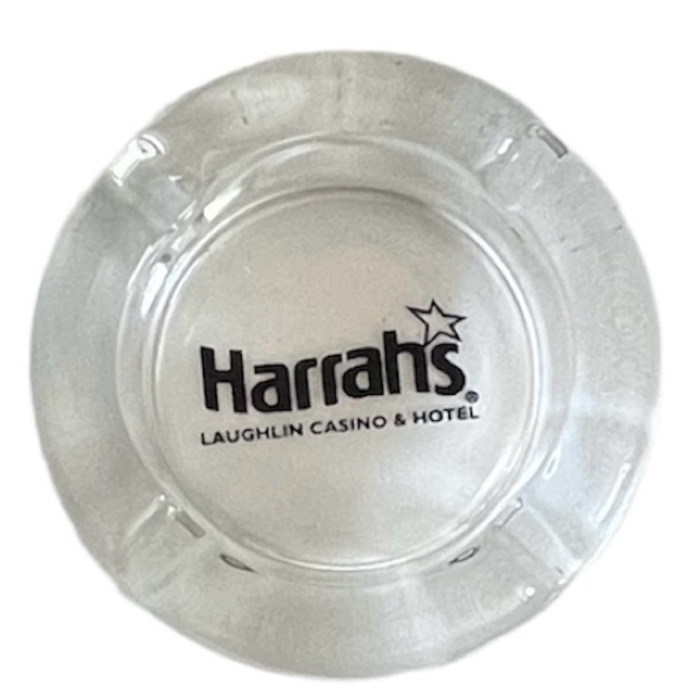 Harrah’s Laughlin Hotel Casino Ashtray Clear Tobacciana Cigarette Cigar Tobacco